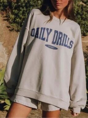 Daily Drills Cream Crewneck Sweatshirt with Blue Logo